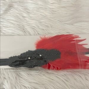 Red Feather and Black Lace Headband